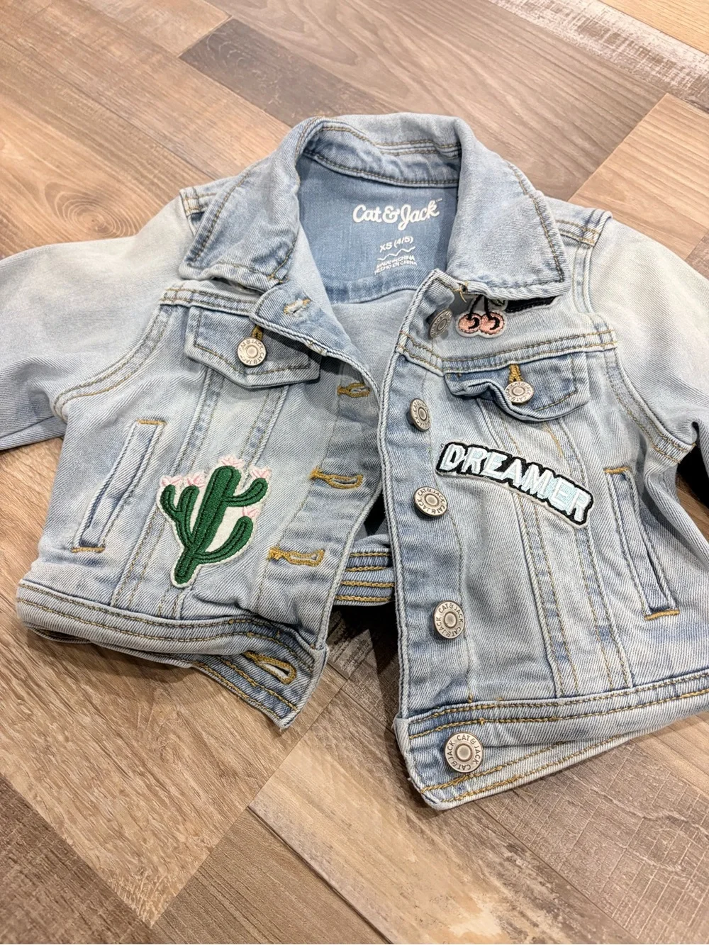 Cat & Jack Light Blue Denim Jacket with Cactus and 'Dreamy' Patches